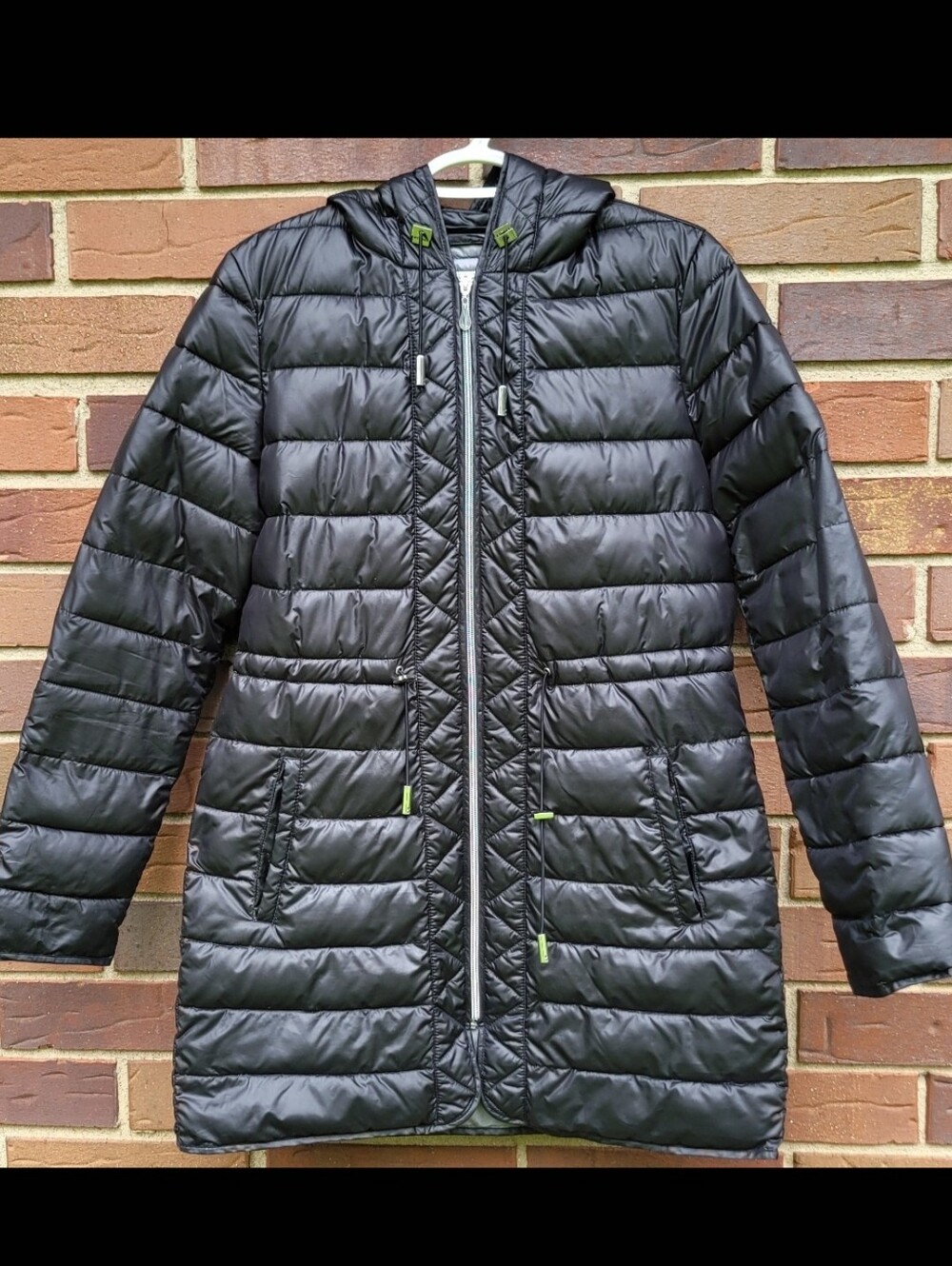Kenneth Cole Quilted Puffer Jacket Black Winter Coat Womens Medium Zip Hooded